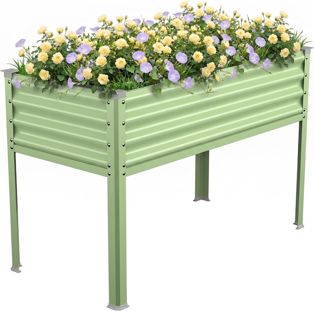 Raised Garden Bed with Legs, 48×24×32in Galvanized Raised Garden Beds Outdoor Elevated Metal Planter Box for Gardening Vegetables Flowers Herb-Green