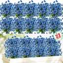 22 Pack Artificial Flowers Outdoor Fake Plants, Faux Flowers UV Resistant with Plastic Plants, Faux Silk Flowers for Outdoors Outside Front Porch Hanging Planter Window Box Garden Decoration(Blue)