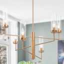 Modern Gold Chandelier, 6-Light Dining Room Chandelier Light Fixture with Glass Shade, Rotatable Ceiling Hanging Light for Contemporary Living Room, Bedroom, Kitchen Island, Foyer, Dia 26.5"