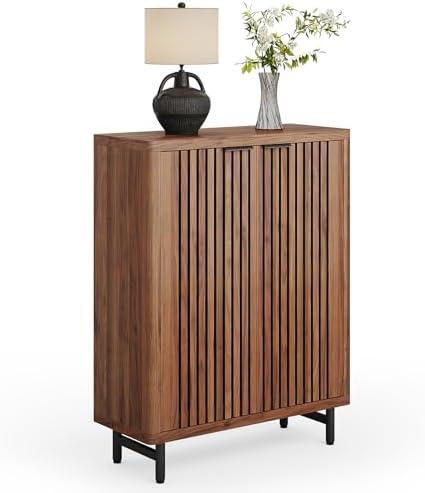 LITTLE TREE 6-Tier Shoe Cabinet with Doors for Up to 24 Pairs, Large Wooden Shoes Cabinet with Adjustable Shelves, Retro Freestanding Shoe Organizer for Entryway, Hallway, Brown