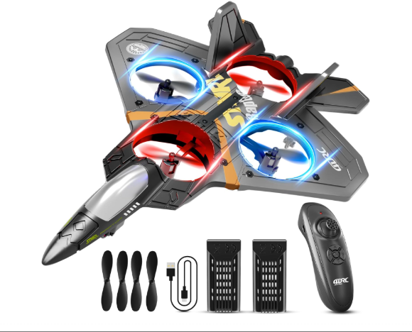 4DRC V17 Foam Remote Control Airplanes Rc Planes for Kids Adults 4-7 8-16, Remote Control Planes Fighter Jet with Light, 360° Flip Fighter Jet Toy, Gravity Sensing, Stunt Roll, Gifts for Kids Boys