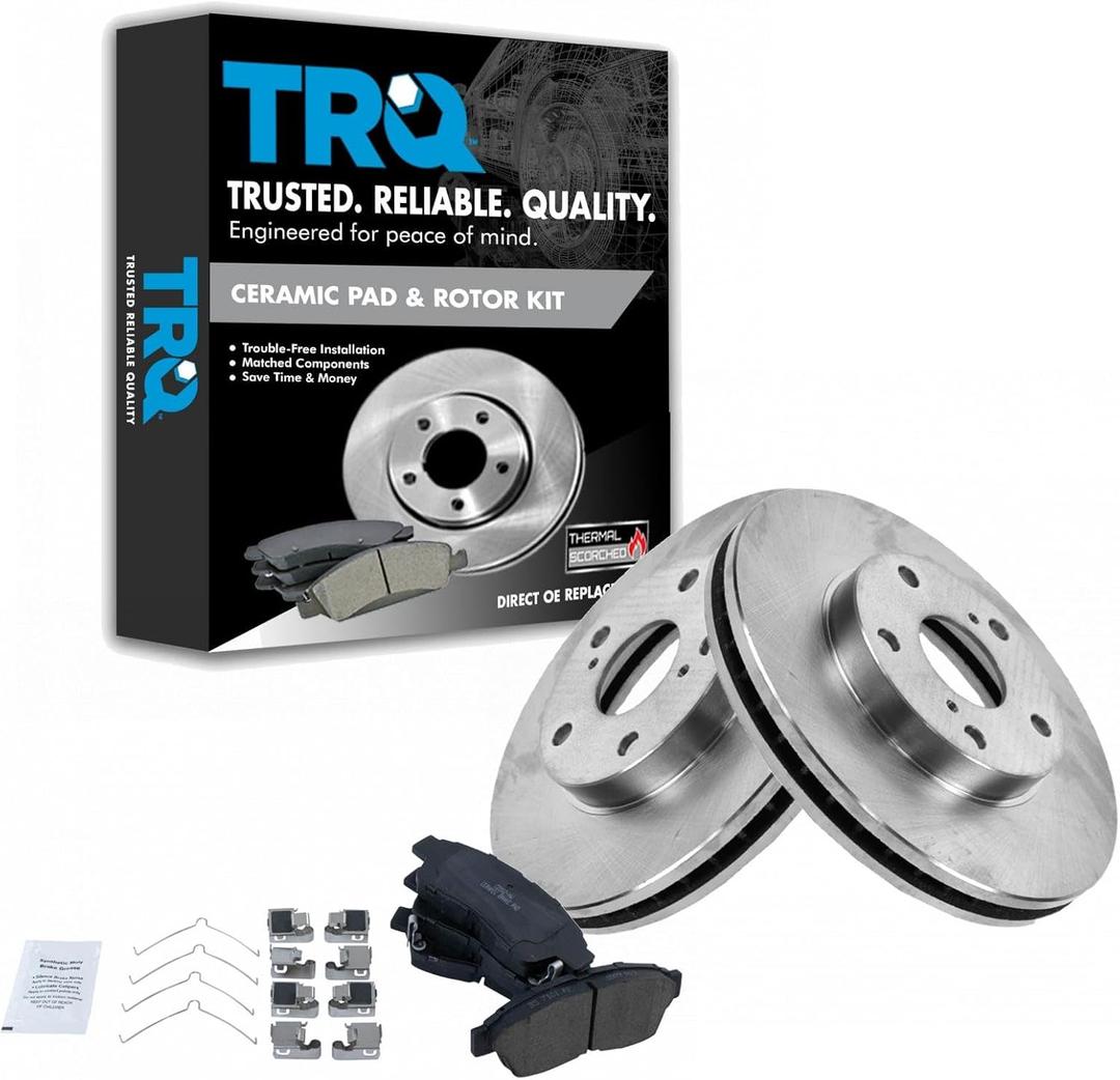 TRQ Front Ceramic Brake Pad and Rotor Set Compatible with 1992-1999 Toyota Camry 2.2L 2000-2001 Camry 2.2L 14 Inch Wheels
