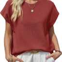 Saodimallsu Womens Cap Sleeve Sweater Top Summer Crew Neck Trendy Going Out Loose Knit Shirt (Red)