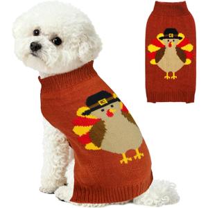 Thanksgiving Dog Sweater, Knitted Dog Thanksgiving Fall Holiday Sweaters Outfit Clothes for Small Medium Large Dogs Pets (Turkey, Medium)