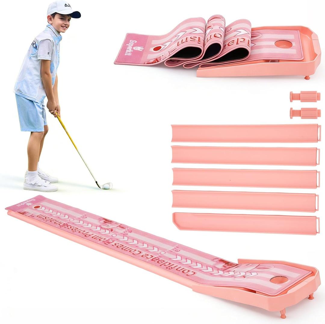 8FT Golf Putting Mat with Ball Return Indoor Putting Training Mat for Practice, Skill-Building Putting Practice Mat for Kids, Teens & Family, Mat Only