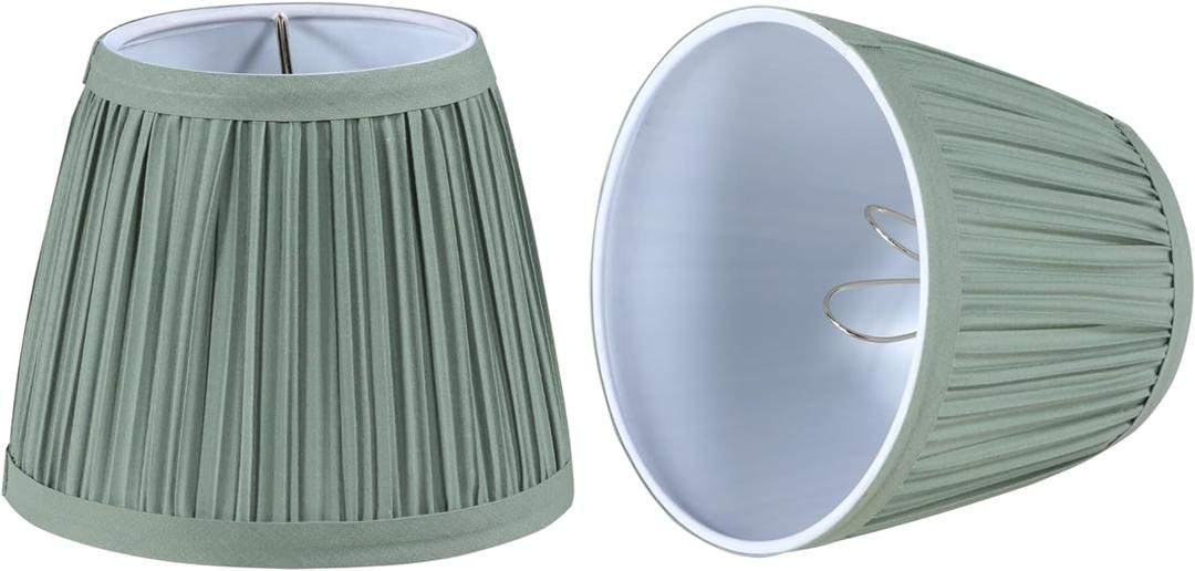 Aspen Creative 51521-2, Hardback Empire Transitional Clip-On Chandelier Lamp Shade, Mushroom Pleated Olive Faux Silk Fabric, 4" Top x 6" Bottom x 5" Slant Height, Set of 2