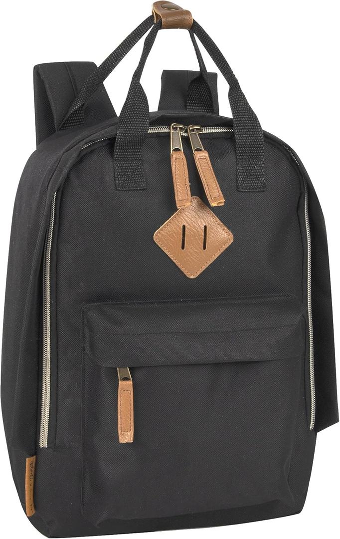 MADISON & DAKOTA Canvas Mini Backpack for Everyday & Day Pack Rucksack in Solid Color Blocks (Black)