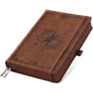 AHGXG Thick Journal Lined Notebook for Men - 320 Numbered Pages A5 College Ruled Notebook for Writing, 100gsm Paper, Vintage Leather Hardcover, for Women Work Office School, 5.75'' X 8.38''- Brown