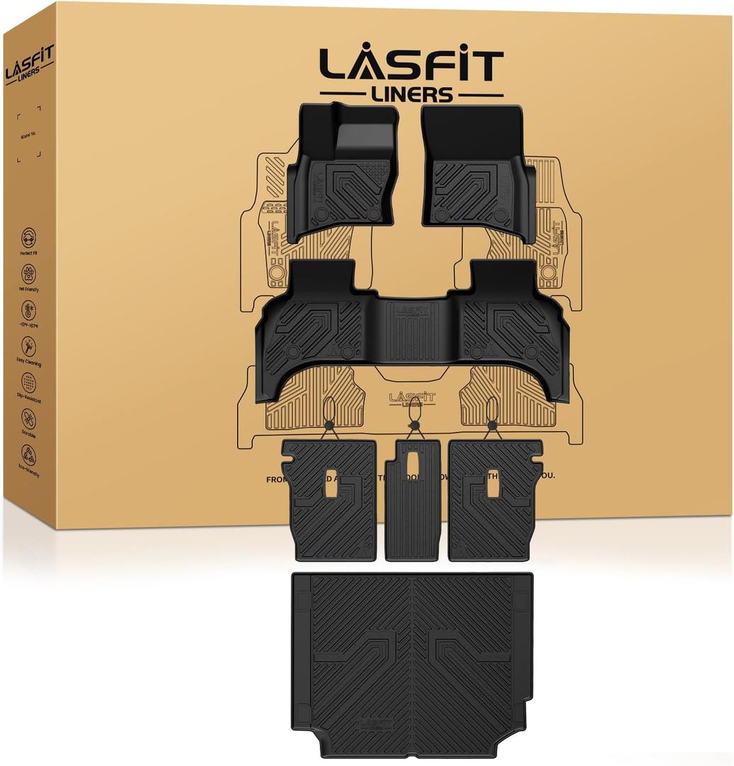 LASFIT Floor Mats for Land Rover Defender 110 2020-2026(Fit 5 Seats), All-Weather Protection TPE Car Mats 2 Rows Floor Liners & Seatback Mats & Trunk Full Set for Defender 110 Accessories, Black