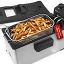 Elite Gourmet EDF-3500 Electric Immersion Deep Fryer. Removable Basket, Timer Control Adjustable Temperature, Lid with Viewing Window and Odor Free Filter,Stainless Steel,3.5 Quart / 14 Cup