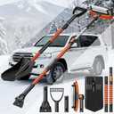 4-In-1 Snow Brush and Ice Scrapers for Car Windshield 55'' Extendable Snow Shovel Snow Broom Kit with Squeegee, Foam Grip 180Pivoting Thicken Brush Head Portable Snow Scraper for Car, Trucks, SUV