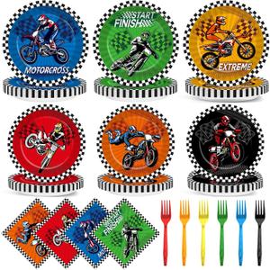 96Pcs Dirt Bike Party Decorations Motocross Birthday Dessert Plates Tableware Motorcycle Theme Dinner Paper Plates Napkins Racing Theme Dinnerware for Boys Baby Shower Supplies Favors
