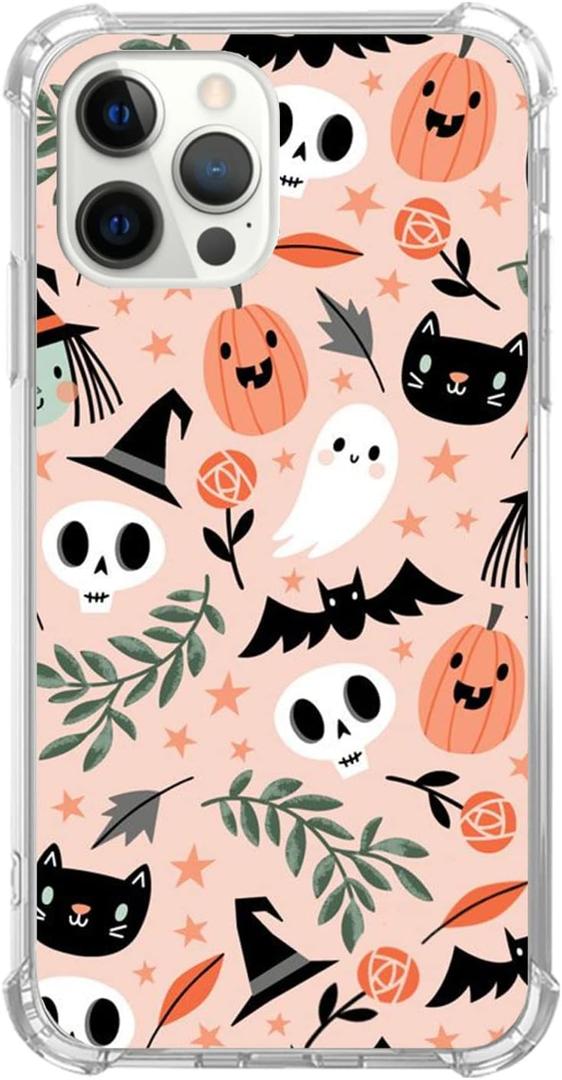 Trippy Hippie Halloween Phone Case Pumpkin Autumn Fall Cover for iPhone 13 Pro Max, Cute Cats Stars floral Plants Pattern for Girls Boys and Women,Trendy TPU Bumper Case for iPhone 13 Pro Max
