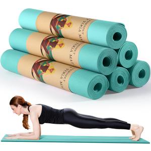 Timgle 6 Pack Yoga Mats Bulk Non Slip Exercise Yoga Mat Thick Anti Slip Tear Resistant Sports Gym for Fitness Stretching Home Workout and Studio (Blue-green)