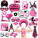 Cheereveal 24Pcs Pink Black Gym Photo Booth Props, Fitness Photography Background for Girls Women, Fitness Weightlifting Sports Theme Birthday Bridal Baby Shower Party Supplies