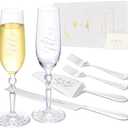 Wedding Cake Knife and Server Set with Forks, Classical Style Crystal Champagne Flutes Toasting Glasses for Bride and Groom, Wedding Gifts for Couples, Engagement and Bridal Shower Gifts: Champagne Glasses