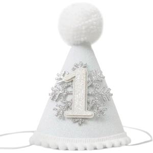 Snowflake 1st Birthday Hat - Winter Wonderland Cone Hat For Girls