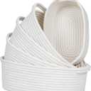 CubesLand Small Woven Rope Toys Basket for Organizing Set 5, Shelves Closet Storage Bins, Empty Gift Baby Shower Basket Also Perfect for Toilet Paper Storage, Organizer Bins Off White
