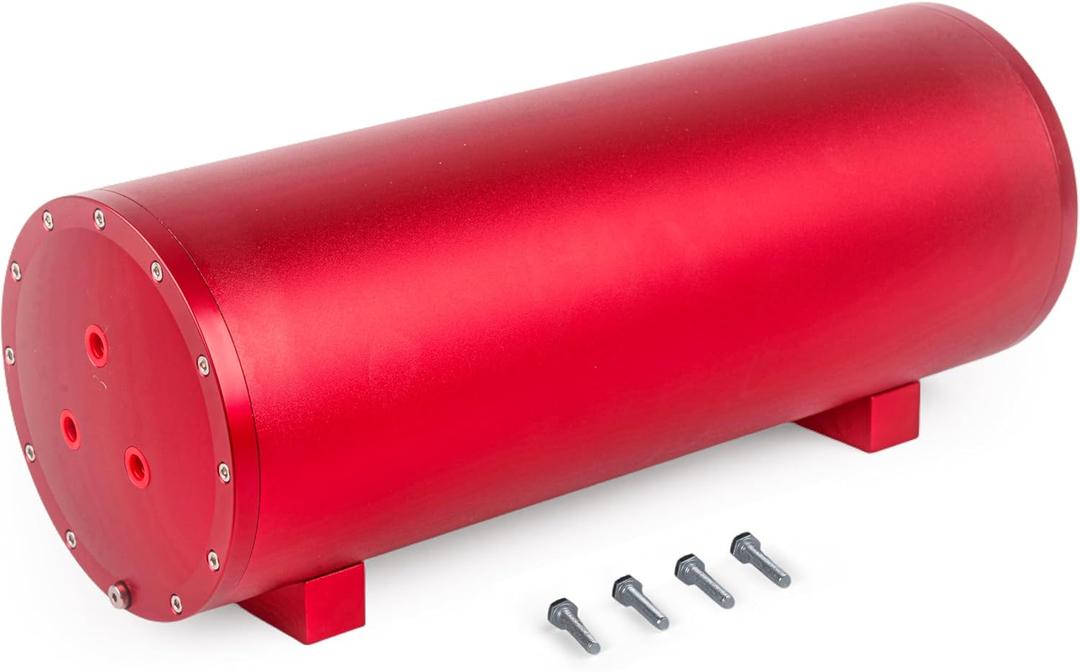 Air Tank 1.6 Gallon 6 Liter 7 Ports for Air Compressor Suspension Ride Bag Storage Tank Car Train Truck Horn,1/4 Inch NPT 200 PSI, Aluminum Red