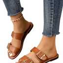 Verdusa Women's Buckle Sandals Summer Slides Open Toe Beach Outdoor Sandal Shoes (6.5, Brown)