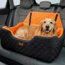 Dog Car Seat for Large Medium Dogs up to 55 lbs, Memory Foam Dog Booster Seat with Storage Pocket, 2 Safety Leashes,Washable Cover, Portable Anxiety Pet Travel Bed, Black