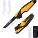 3.5" Replaceable Blade EDC Folding Hunting Knife with Dual Thumb Opener and Pocket Clip with 3 Drop Point Blades, Durable ABS and Non-Slip rubberized TPR Handle with Nylon-Holster, skinning knife