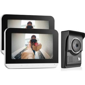 Video Intercom System, 7 Inch doorbell with Camera and Monitor, Video doorbell with IR-Cut Rainproof Outdoor Camera Visual Two-Way Intercom Audio Remote Unlock(1 Camera & 2 Monitors)