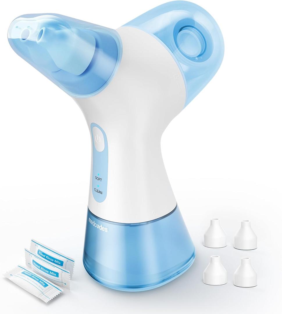 Nasal Irrigation System, Nasal Rinse and Wash with 30 Salt Packets, 2 Modes, Rechargeable - Multi-User, 2 Sets of Nose Pillows, Dual Water Tank for Quick Relief of Nasal Discomfort