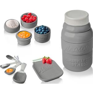 Comfify Mason Jar Kitchenware  4 Measuring Cups, 4 Spoons, Spoon Rest  Vintage Ceramic in Gray