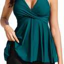 AI'MAGE Women's Tankini Swimsuit Two Piece 2025 Halter V Neck Bathing Suit with Shorts Tummy Control Modest Swimwear (X-Large, Peacock Blue)