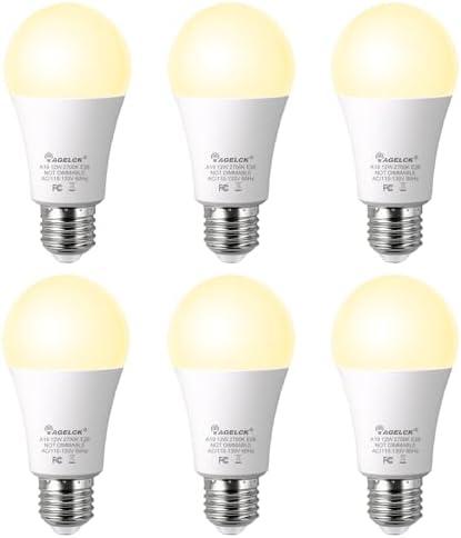 AGELCK A19 E26 Base LED Light Bulb, Efficient 12W LED Bulbs 100 Watt Equivalent, Soft Warm White 2700K, 1200 LM, CRI 85+, 35,000 Hrs Lifetime, Non-Dimmable Light Bulbs for Bedroom Living Room, 6-Pack,3 Only