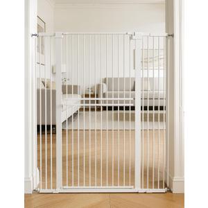 No Pawblems 55" Extra Tall Pet Gate for Cat/Dog, 31.5-48" Wide Auto Close Tall Cat Gate with 25.6" Wide Walk-Thru Door Opening, 1.37" Ultra Narrow Spacing, NO Drilling Pressure Mounted, White