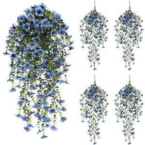 EROCK Artificial Flowers for Outdoors, 4PCS Fake Silk Hanging Flowers for Decoration UV & Fading Resistant, Realistic Faux Plants & Flowers for Porch Patio Balcony Window Box Home Decor (Blue)