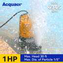 Acquaer 1HP Sump Pump, 4345GPH Submersible Water Pump for Water Removal in Hot Tubs, Pools, Basements, and Garden Ponds