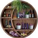 Wooden Crescent Moon Shelf Wall Decor - Decorative Boho Home Hanging Display Shelf for Bedroom, Dorm, Nursery - Easy Mount Storage for Crystals and Essential Oils - 14 x 14 x 3.5 (Brown)