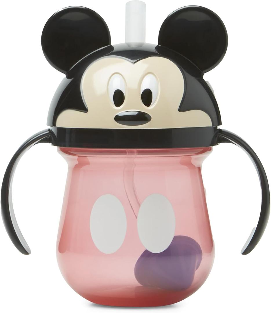The First Years Disney Mickey Mouse Weighted Straw Cup - Spill Proof Toddler Cups with Flip Top Cover and Silicone Straw - Dishwasher Safe - 7 Oz - 6 Months and Up