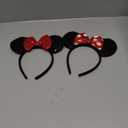 2PCS Mouse Ears Headband for Women, Shiny Sequin Bow Mouse Headbands for Birthday Party & Theme Paradise (RP02)