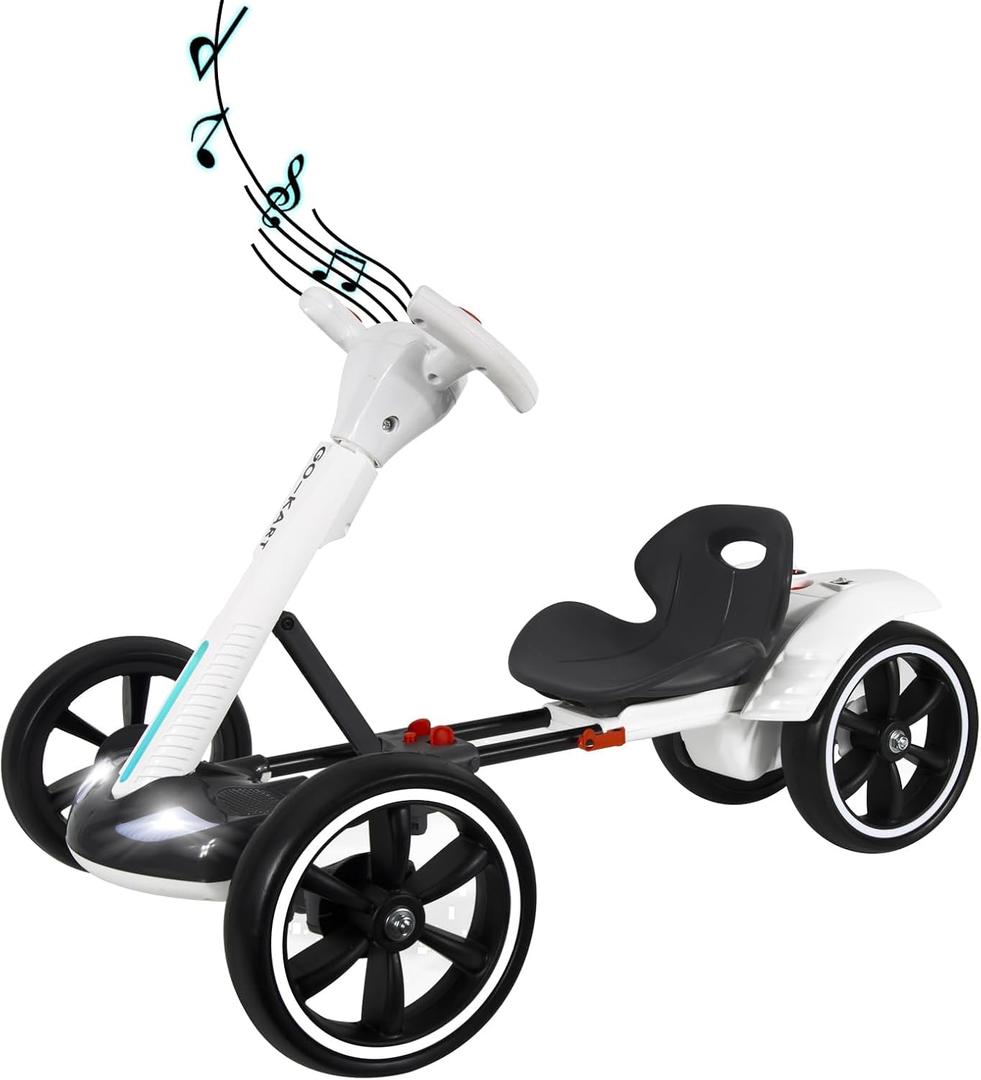 MAOO Electric Go Kart for Kids, Foldable Ride On Toy Car for Toddlers Ages 2-4, Zero Assembly Battery Powered Go Kart with EVA Foam Tires, Adjustable Seat, Steering Wheel, 390 Motor, 3.73 MPH (White)