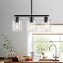 3-Light Kitchen Island Lighting, Black Pendant Light Fixture, Farmhouse Dining Room Light Fixtures Over Table, Modern Hanging Light Fixtures with Clear Glass, E26 Base, Bulbs Not Included