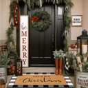 Duraaamo 2 Pcs Christmas Doormat Merry Christ Non Slip Outdoor Rug Xmas Welcome Layered Buffalo Floor Mats for Front Porch Entryway(Black White,Plaid)