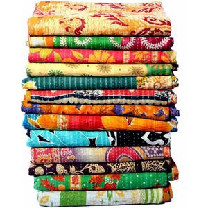 Indian Vintage Handmade Kantha Quilts Tribal Kantha Cotton Bed Cover Throw Assorted Patches Made Rally Reversible Bedspread Throw Old Sari Assorted Patches Indian Blanket(10 PCS), Large 82 X 52 In
