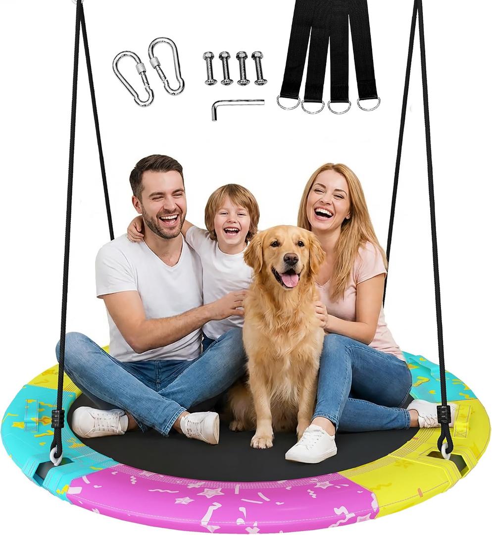 Tree Swing, 43'' | 48'' Saucer Swing for Kids and Adults, ASTM Approved Swing Sets with Tree Hang Kit, 900lbs Weight Capacity, Backyard Or Playground, Waterproof and UV-Resistant Mat