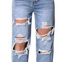 Women's High Waisted Distressed Jeans Straight Leg Casual Ripped Denim Pants
light wash, 39in Height, 16in Waist width