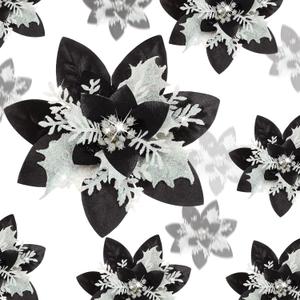 24 Christmas Glitter Artificial Poinsettia Flowers Xmas Poinsettia Artificial Wedding Flowers Decorations Xmas Tree Ornaments with Clips for Party Favors, 6 Inch, 4 Inch, 3 Inch (Black White, Gold)