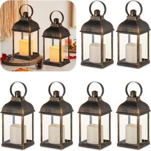 Lanterns Decorative Indooor for Tables Centerpieces: 6 Pcs Bronze Farmhouse Candle Lantern Bulk for Wedding Small Outdoor Candle Holder