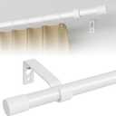 White Curtain Rods for Windows, Single Adjustable 32 to 62 inch Curtain Rod Set with Brackets, 5/8 inch Diameter Metal Drapery Rod for Living Room, Easy Install