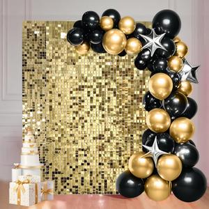 24 Pcs Light Gold Shimmer Wall Backdrop Panels - 4 FT x 6 FT Light Gold Sequin Backdrop for Birthday Graduation Home Party Prom Background Decoration