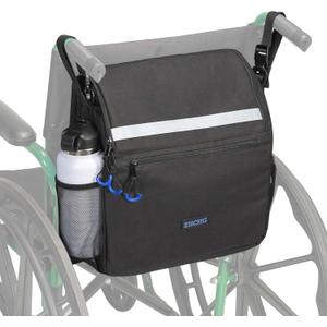 Wheelchair Bags, Wheelchair Backpack with Cup Holder, Wheelchair Bags to Hang on Back, Electric Wheel Chair Accessories, Large Storage Bag for Walker Rollator (black)