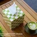 CHI AN HOME 5.7" Square Tissue Box Cover, Handmade Checkered Cube Tissue Box Cover with Capiz Shells, Decorative Tissue Holder for Living Room, Bathroom, Bedroom or Office (Pistachio Green)