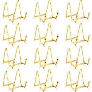 Kenning 12 Pieces Gold Plate Holder Easel Display Stand Metal Book Display Stand Tabletop Picture Frame Holder Photo Square Iron Easel Decorative for Kitchen Office Room Tabletop(3 Inch)